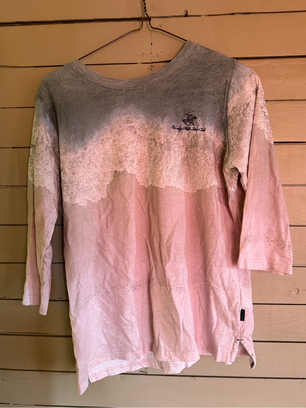 Beverly Hills Polo Club Pink & Gray Lace-Style Long Sleeve Tee